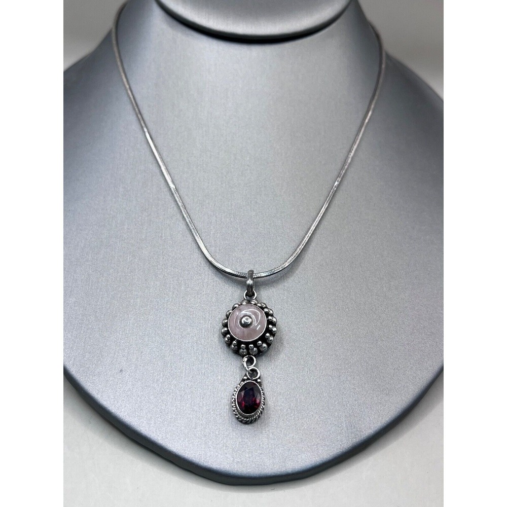 925 Italy Garnet Morganite Sterling Silver Pendant Necklace Gemstone - Picture 4 of 8
